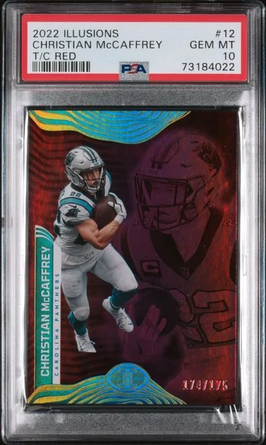 2022 Panini Illusions Christian Mccaffrey Trophy Collection Red #12 card image