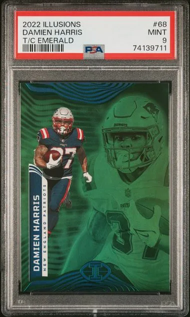 2022 Panini Illusions Damien Harris Trophy Collection Emerald #68 card image