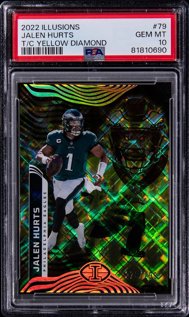 2022 Panini Illusions Jalen Hurts Trophy Collection Emerald #79 card image