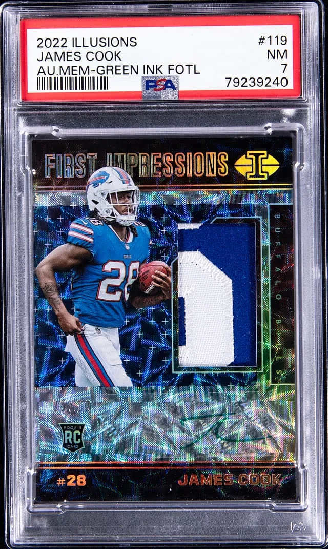 2022 Panini Illusions James Cook Autograph Memorabilia Green Ink FOTL #119 card image