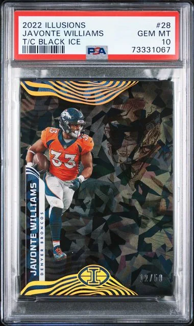 2022 Panini Illusions Javonte Williams Trophy Collection Black Ice #28 card image