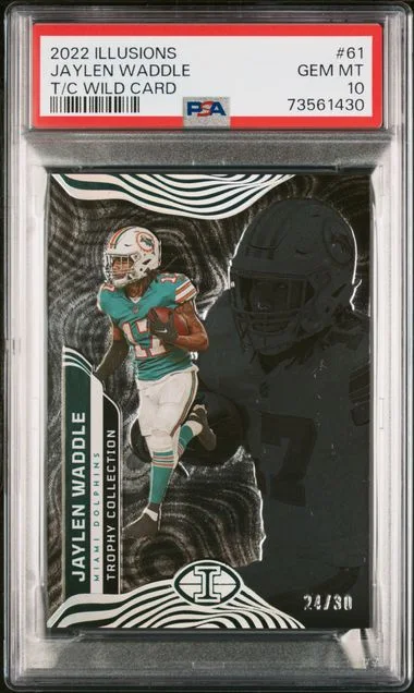 2022 Panini Illusions Jaylen Waddle Trophy Collection Blue #61 card image