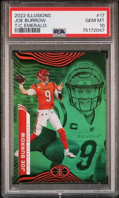 2022 Panini Illusions Joe Burrow Trophy Collection Emerald #17 card image