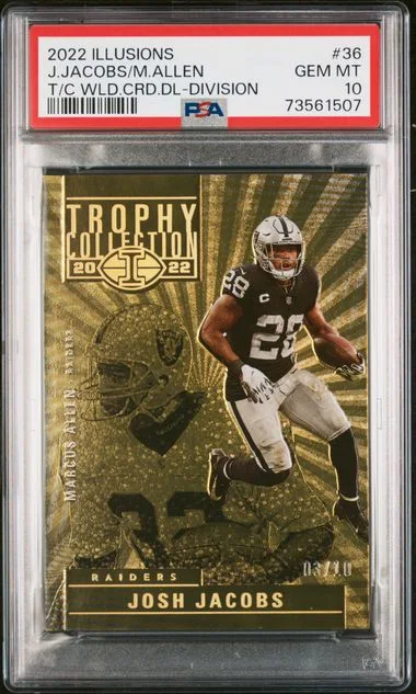 2022 Panini Illusions Josh Jacobs/Marcus Allen Trophy Collection Wild Card Duals Division #TC-36 card image