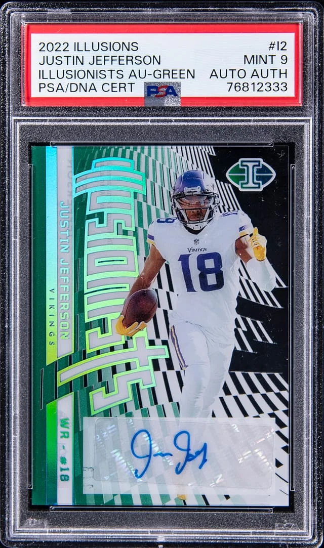2022 Panini Illusions Justin Jefferson Illusionists Autograph Green #I-2 card image