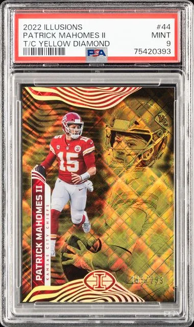 2022 Panini Illusions Patrick Mahomes II Trophy Collection Yellow Diamond #44 card image