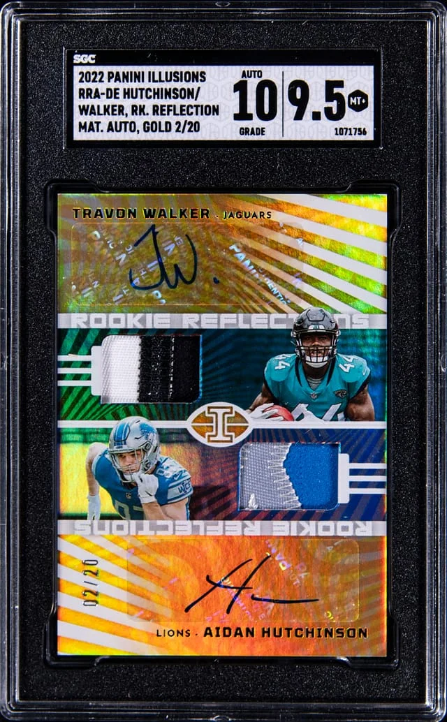 2022 Panini Illusions Travon Walker/Aidan Hutchinson Dual Reflection Material Autograph Gold #RRA-DE card image