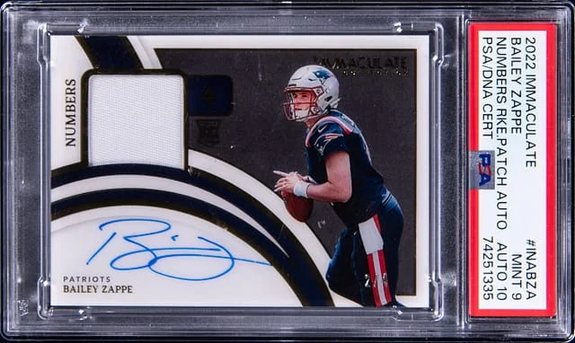 2022 Panini Immaculate Bailey Zappe (#44961) Immaculate Numbers Patch Autographs #INABZA card image