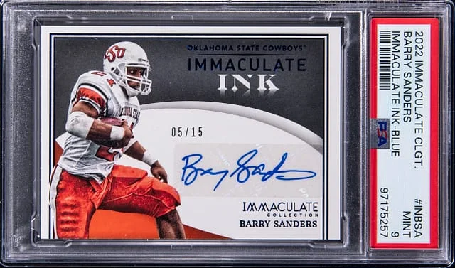 2022 Panini Immaculate Barry Sanders Collegiate Immaculate Ink Blue #IN-BSA card image