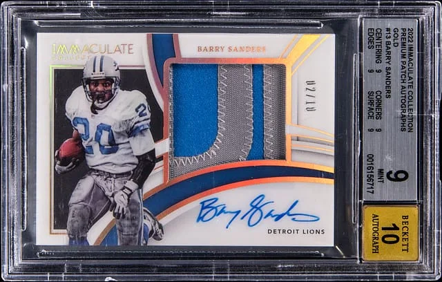 2022 Panini Immaculate Barry Sanders Premium Patch Autographs Gold #PPA-BSA card image
