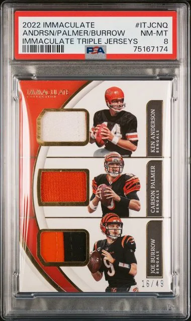 2022 Panini Immaculate Carson Palmer/Joe Burrow/Ken Anderson Immaculate Triple Jerseys #ITJ-CNQ card image