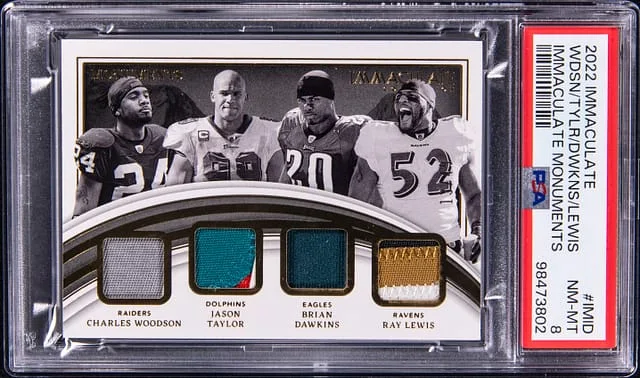 2022 Panini Immaculate Charles Woodson/Jason Taylor/Brian Dawkins/Ray Lewis Monuments #IM-ID card image