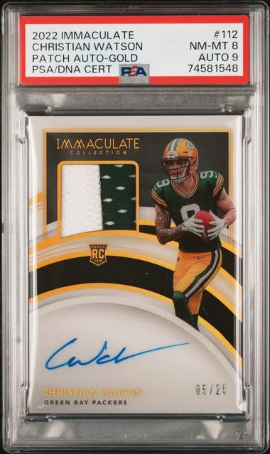 2022 Panini Immaculate Christian Watson Patch Autograph-Gold #112 card image