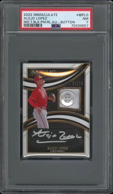 2022 Panini Immaculate Collection Alejo Lopez Immaculate Black Prime Relics Autographs Button #IBP-LO card image