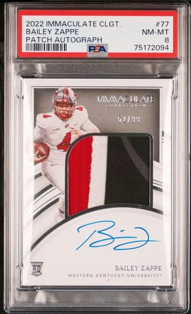 2022 Panini Immaculate Collection Bailey Zappe Collegiate Patch Autograph #77 card image