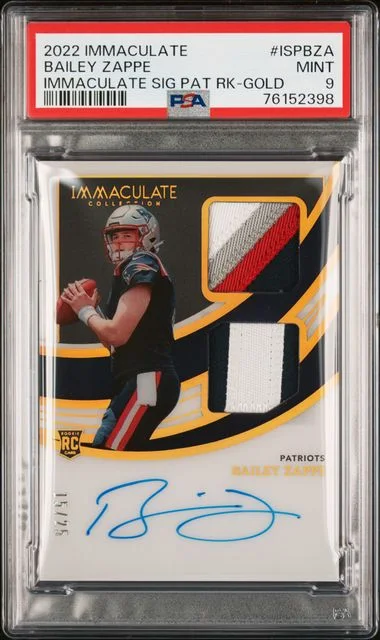 2022 Panini Immaculate Collection Bailey Zappe Immaculate Signature Patches Gold #ISP-BZA card image