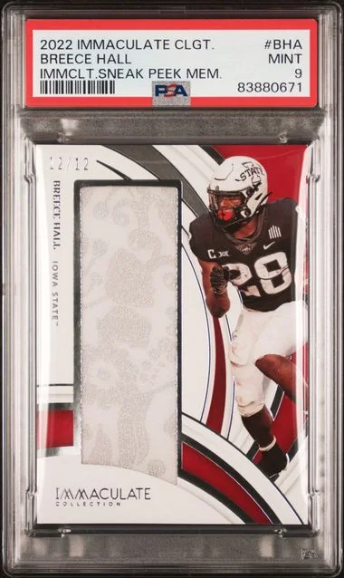 2022 Panini Immaculate Collection Breece Hall Collegiate Immaculate Sneak Peek Memorabilia #SP-BHA card image