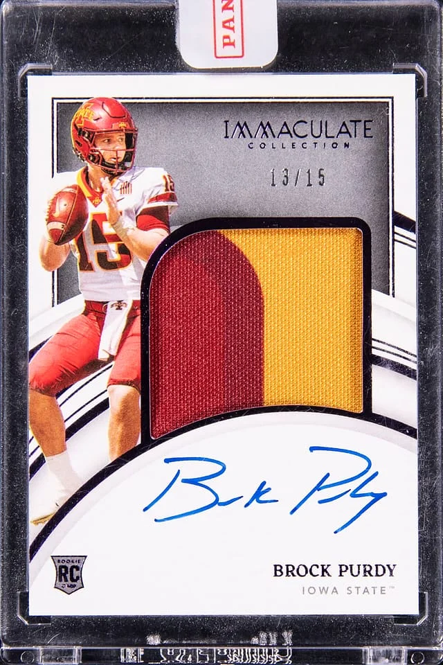 2022 Panini Immaculate Collection Brock Purdy Collegiate Patch Autograph (RPA) Purple #99 card image
