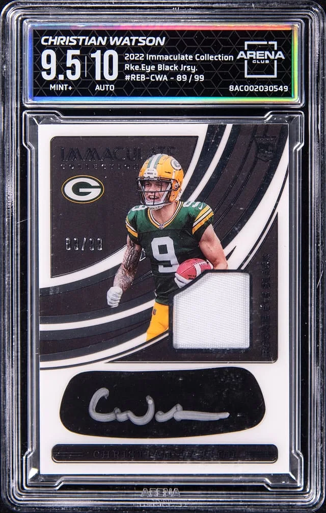 2022 Panini Immaculate Collection Christian Watson Eye Black Jersey #REB-CWA card image