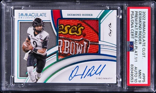 2022 Panini Immaculate Collection Desmond Ridder Collegiate Premium Patch Autograph Platinum #PP5 card image