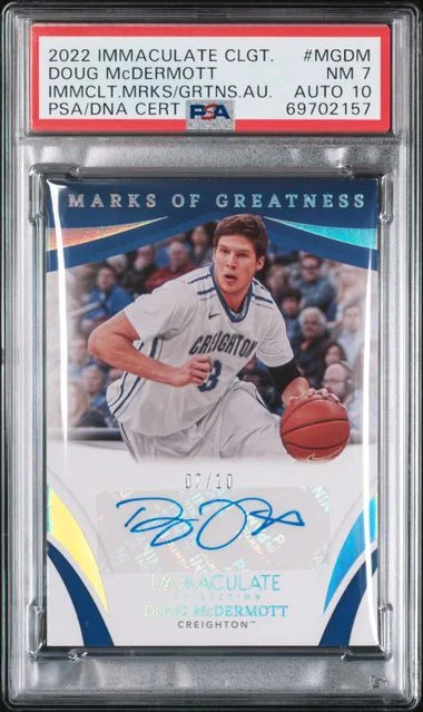 2022 Panini Immaculate Collection Doug McDermott Collegiate Immaculate Marks Of Greatness Autographs #MG-DM card image