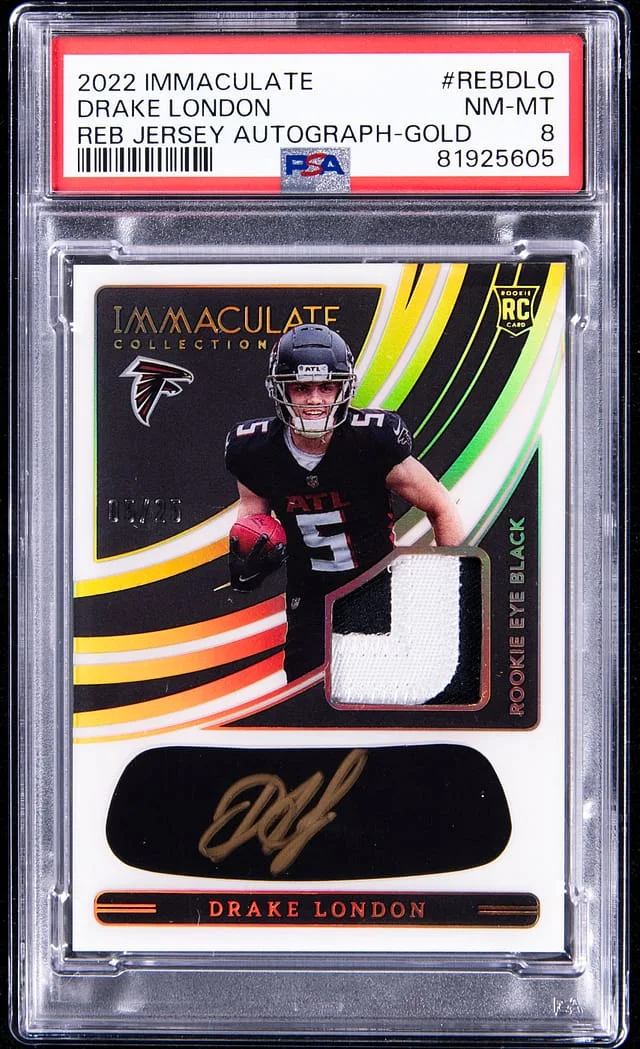 2022 Panini Immaculate Collection Drake London Eye Black Autograph Materials Gold #REB-DLO card image