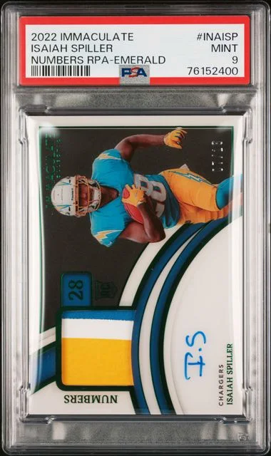 2022 Panini Immaculate Collection Isaiah Spiller Immaculate Numbers Patch Autograph (RPA) #INA-ISP card image