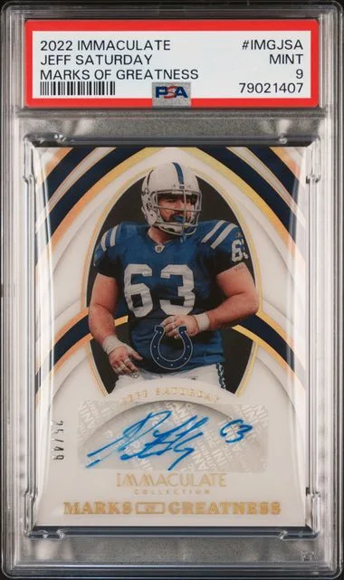 2022 Panini Immaculate Collection Jeff Saturday Immaculate Marks Of Greatness #IMGJSA card image