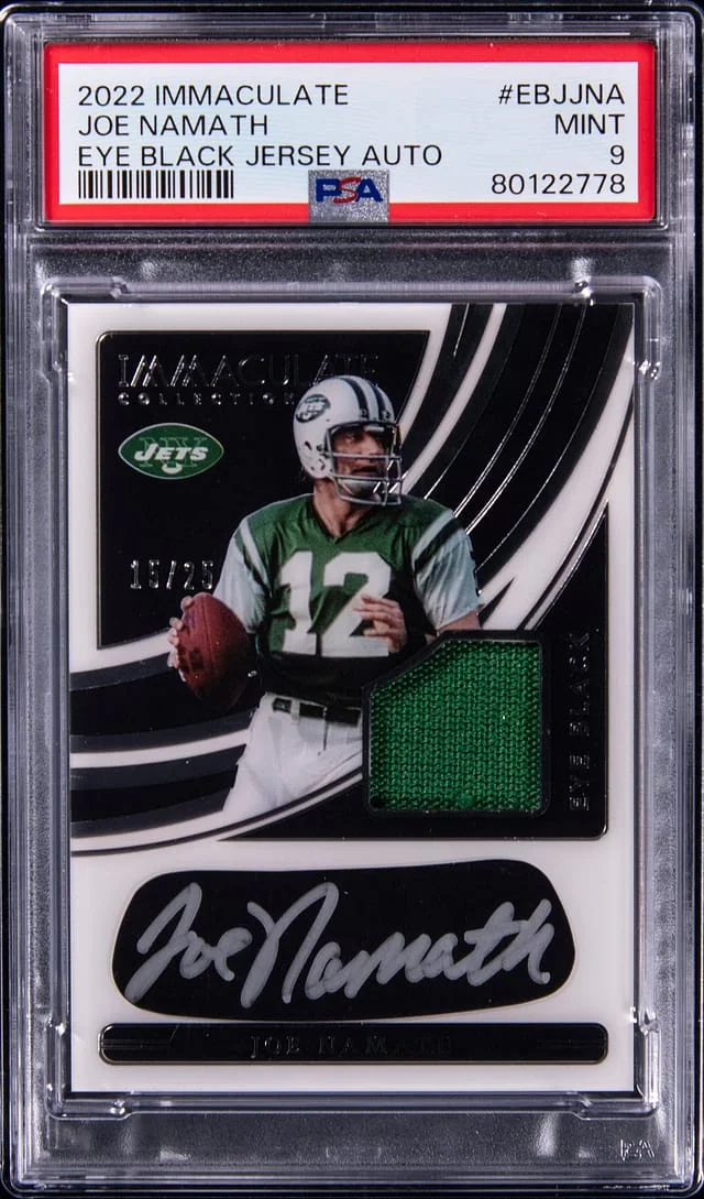 2022 Panini Immaculate Collection Joe Namath Eye Black Jersey Autograph #EBJ-JNA card image
