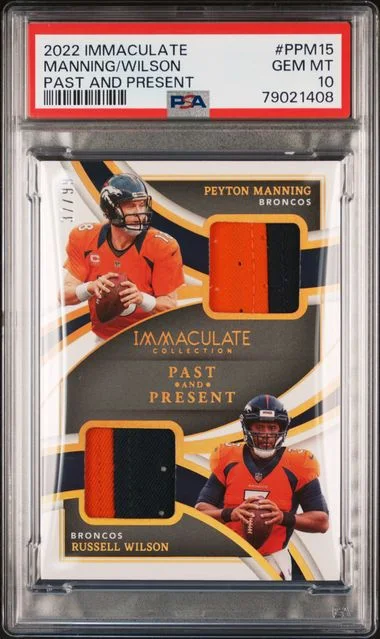 2022 Panini Immaculate Collection Peyton Manning/Russell Wilson Past and Present Materials #PPM15 card image