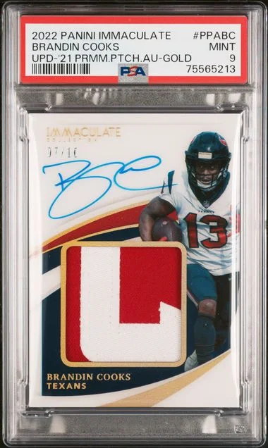 2022 Panini Immaculate Collection Premium Patch Autographs-Gold Ppabc Brandin Cooks Update #2021 card image