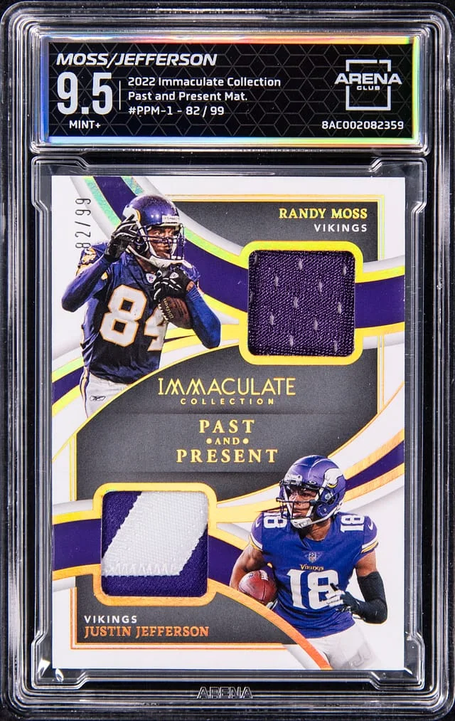 2022 Panini Immaculate Collection Randy Moss/Justin Jefferson Past and Present Materials #PPM-1 card image