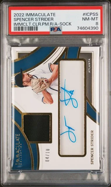 2022 Panini Immaculate Collection Spencer Strider Immaculate Clear Prime Relics Autographs Sock #ICPSS card image