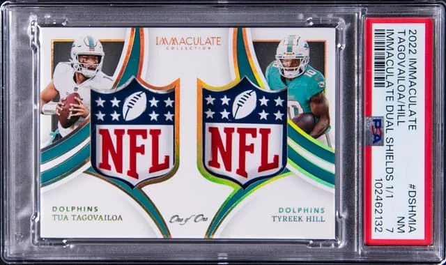 2022 Panini Immaculate Collection Tua Tagovailoa/Tyreek Hill Dual Shields #DSH-MIA card image