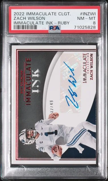 2022 Panini Immaculate Collection Zach Wilson Collegiate Immaculate Ink Ruby #IN-ZWI card image