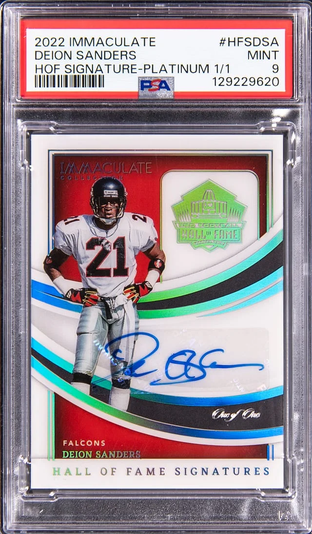 2022 Panini Immaculate Deion Sanders Hall of Fame Signatures Platinum #HFS-DSA card image