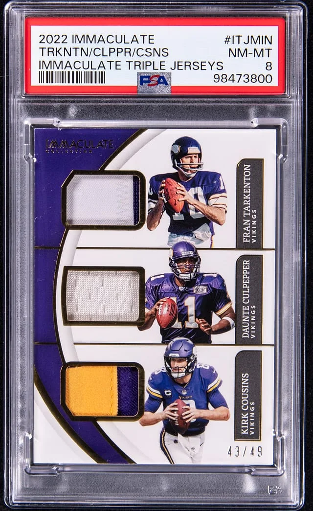 2022 Panini Immaculate Fran Tarkenton/Daunte Culpepper/Kirk Cousins Triple Jerseys #ITJ-MIN card image