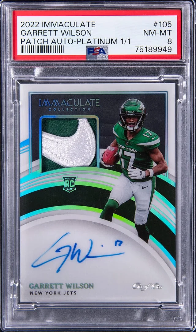 2022 Panini Immaculate Garrett Wilson Patch Autograph (RPA) Platinum 1/1 #105 card image