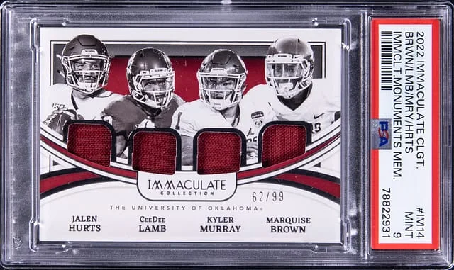 2022 Panini Immaculate Hurts/Lamb/Murray/Brown Collegiate Immaculate Monuments Memorabilia #IM-14 card image