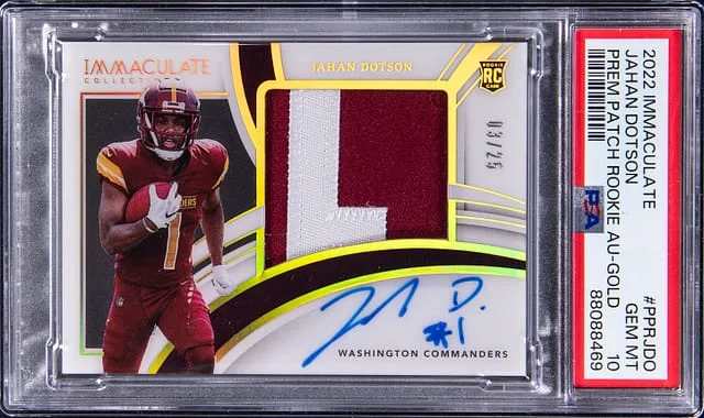 2022 Panini Immaculate Jahan Dotson Premium Patch Autograph Gold #PPR-JDO card image