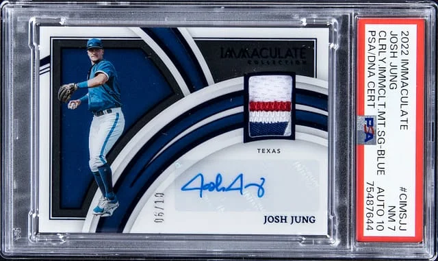 2022 Panini Immaculate Josh Jung Clearly Immaculate Material Signature Blue #CIMS-JJ card image