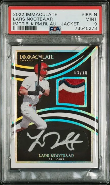 2022 Panini Immaculate Lars Nootbaar Immaculate Black Prime Relics Autographs Jacket #IBP-LN card image