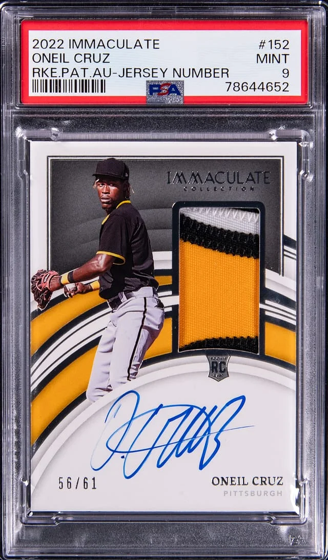2022 Panini Immaculate Oneil Cruz Patch Autograph Jersey Number #152 card image