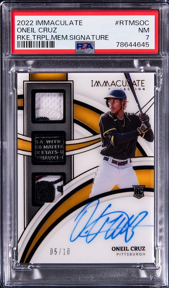 2022 Panini Immaculate Oneil Cruz Triple Memorabilia Signature #RTMS-OC card image