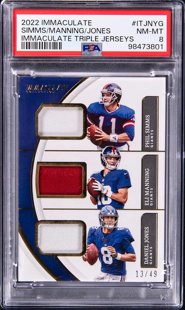 2022 Panini Immaculate Phil Simms/Eli Manning/Daniel Jones Triple Jerseys #ITJ-NYG card image