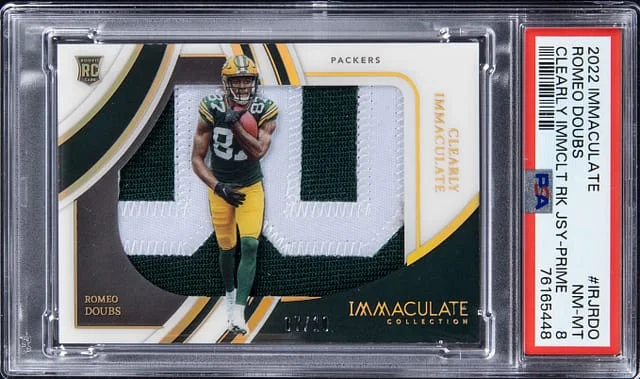 2022 Panini Immaculate Romeo Doubs Clearly Immaculate Jersey Prime #IRJRDO card image