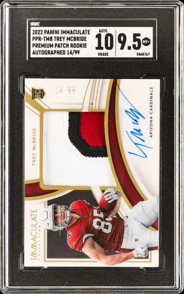 2022 Panini Immaculate Trey McBride Premium Patch Autographed #PPR-TMB card image