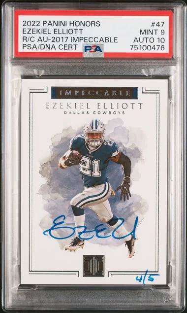 2022 Panini Impeccable 47 Ezekiel Elliott Honors Recollection Collection Autographs #2017 card image