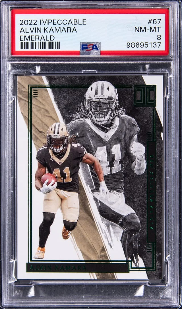 2022 Panini Impeccable Alvin Kamara Emerald #67 card image