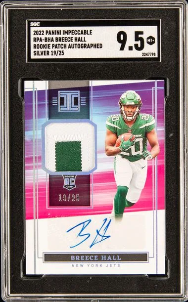 2022 Panini Impeccable Breece Hall Patch Autographed Silver #RPA-BHA card image